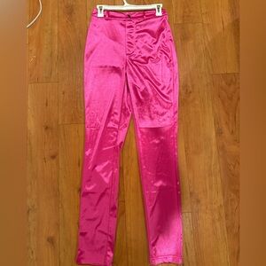Pink metallic straight leg pant